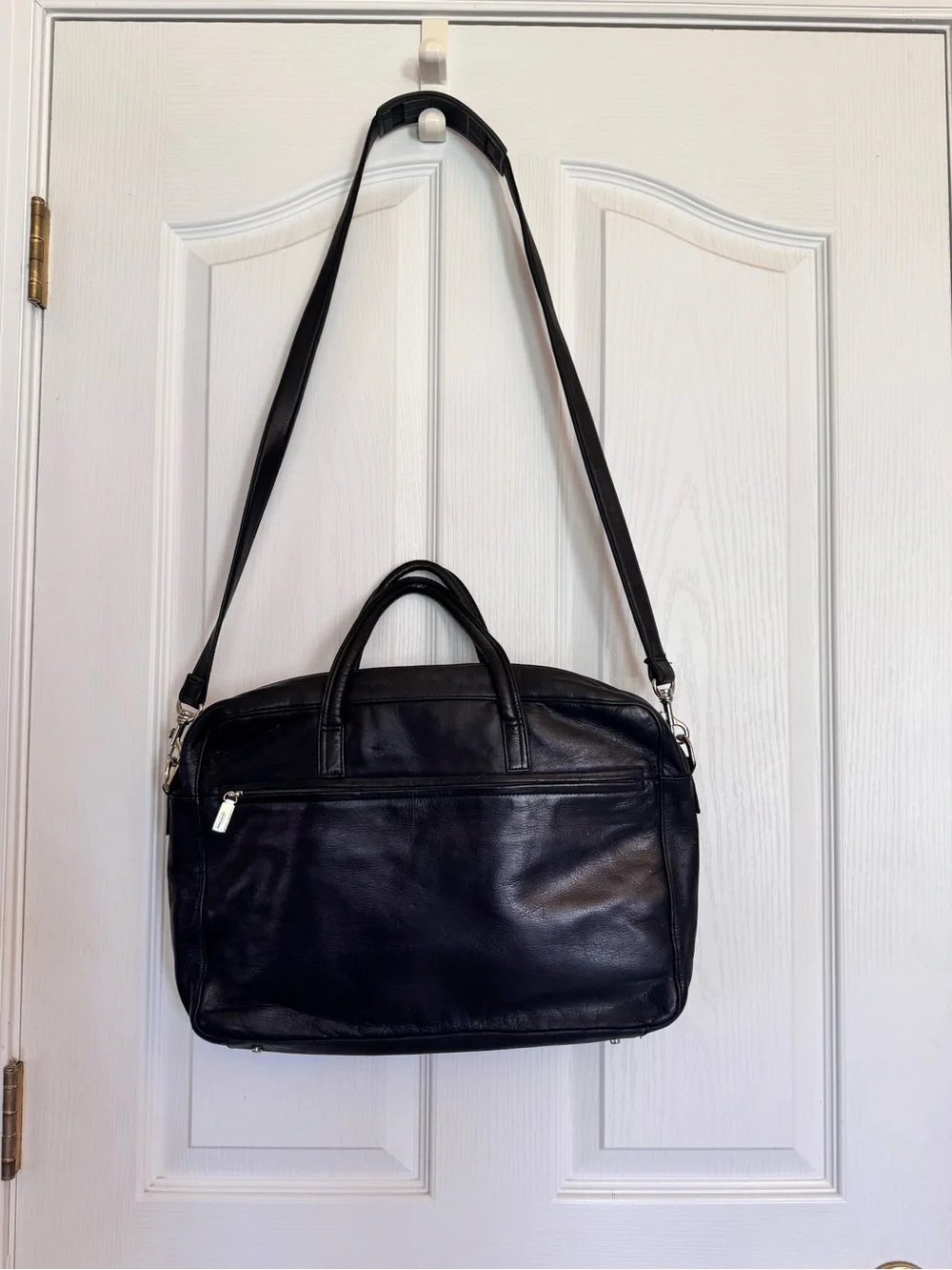 PERLINA Black Leather Laptop Handbag Purse Tote